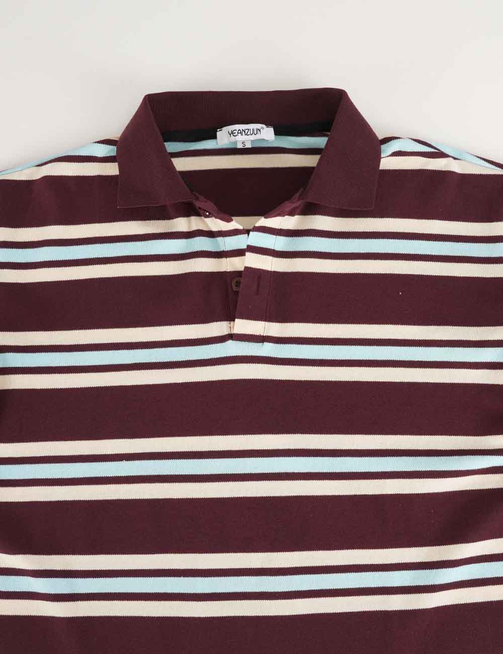Ladies Striped Polo Collar Short Sleeves T-Shirt Top