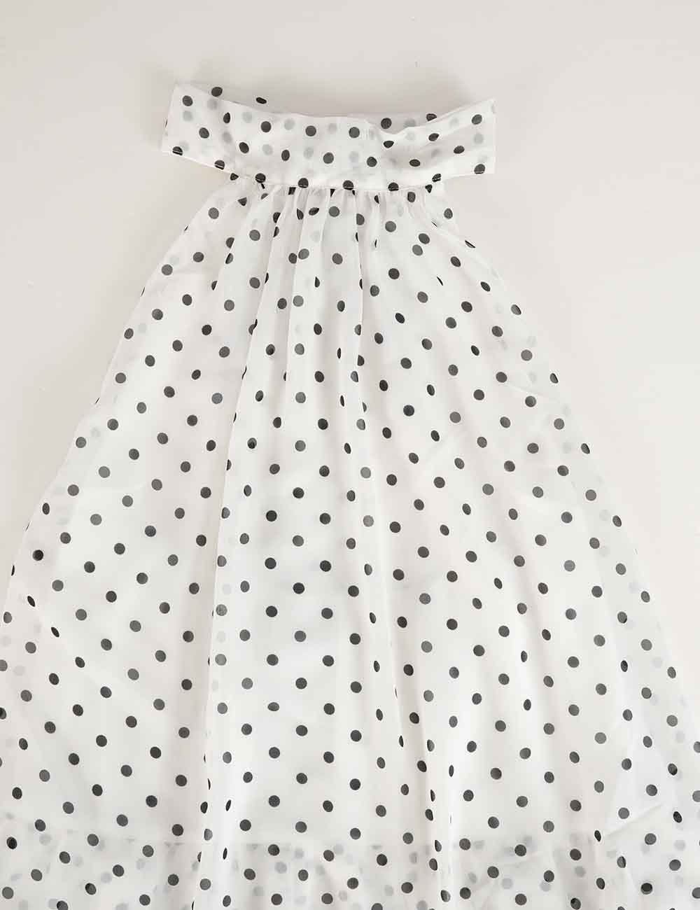 Ladies Chiffon Polka Dot Stand Neck Sleeveless Ruffle Hem Top