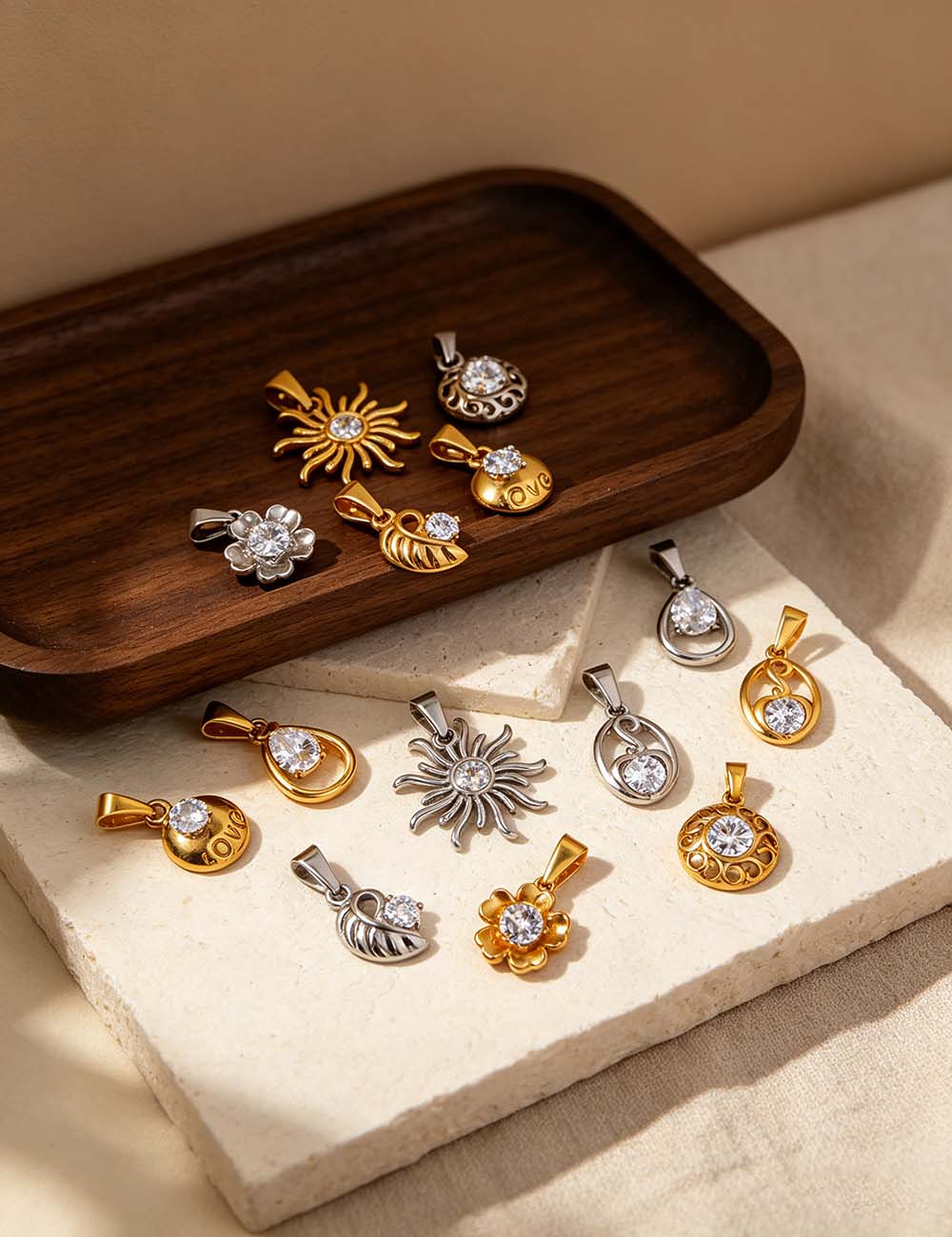 Ladies Minimalist Vintage CZ Sun Flower Charm Pendant
