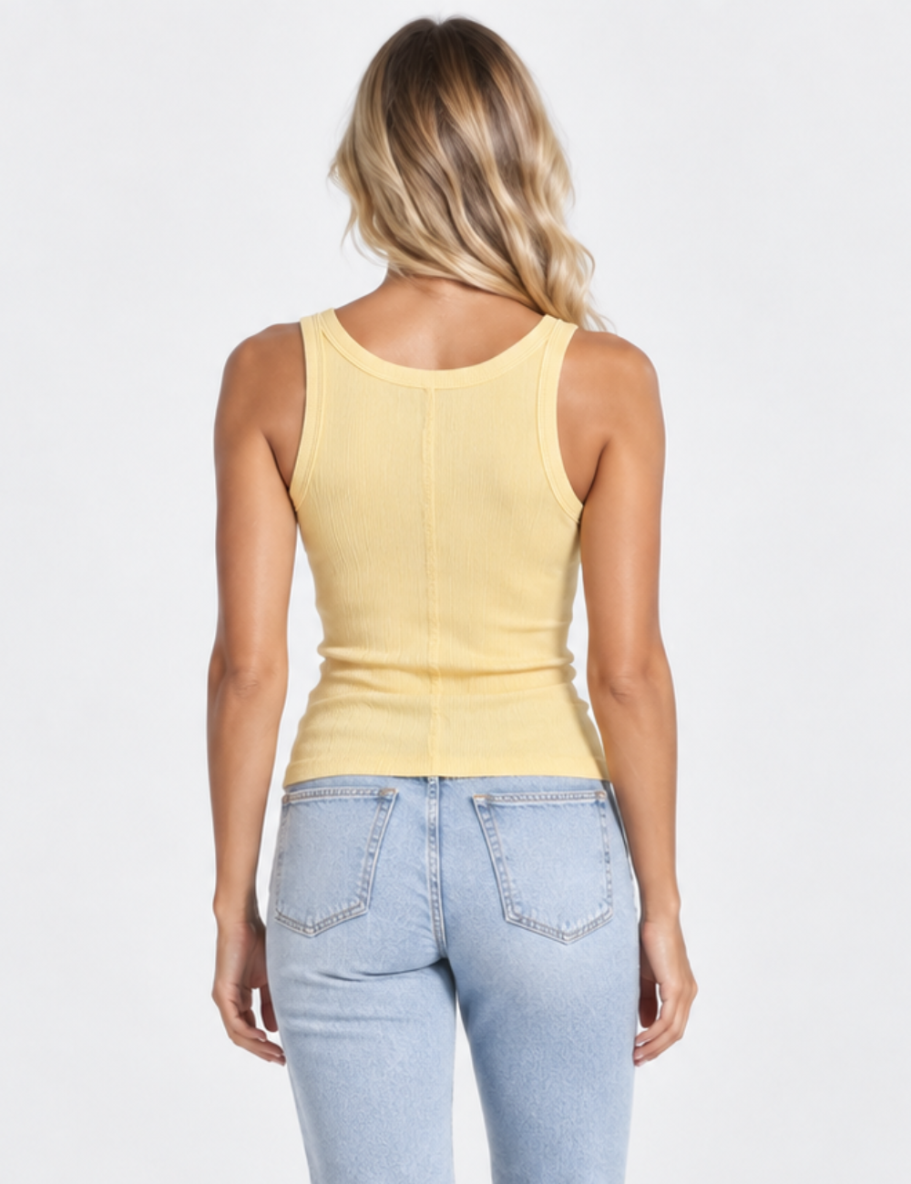 Ladies U-Neck Solid Color Ribbed Knit Tank Top