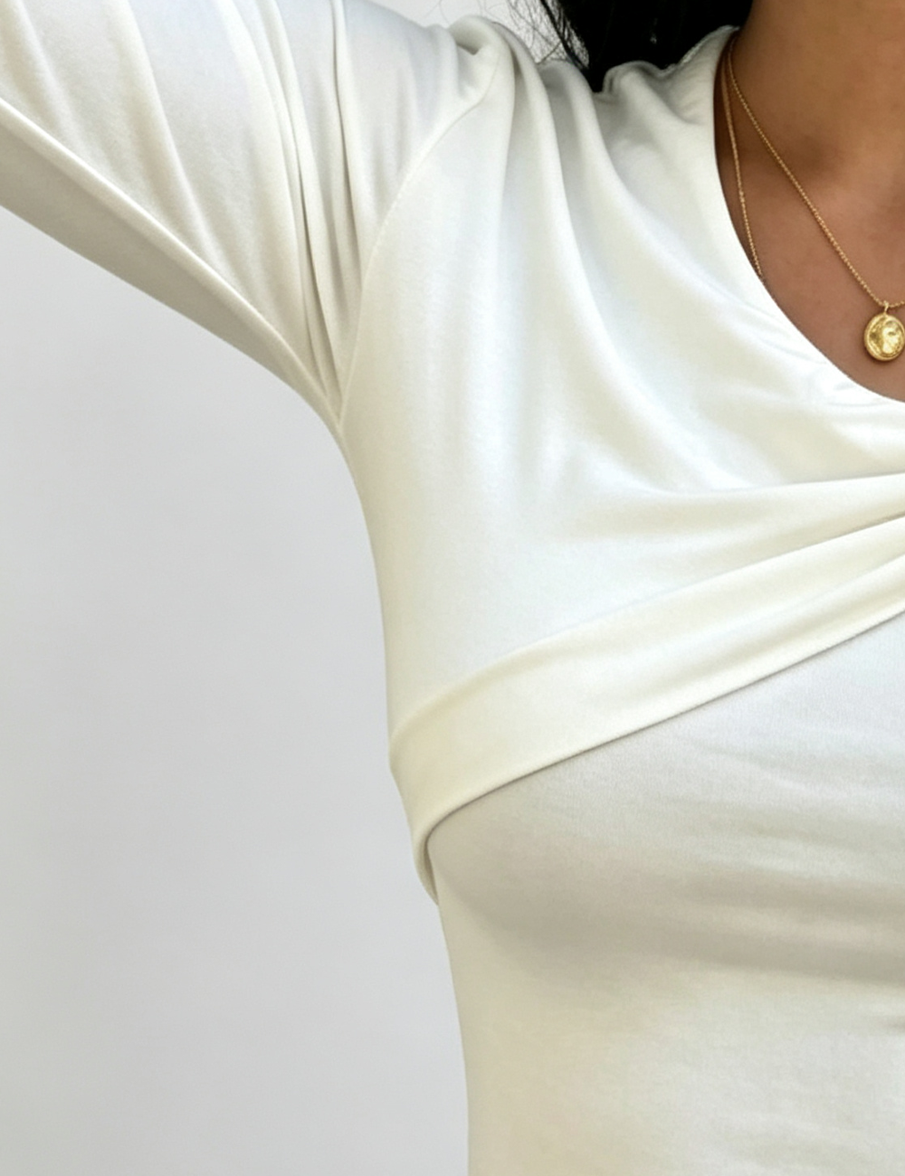Ladies Elegant Solid Ruched Twist Front Long Sleeve Top