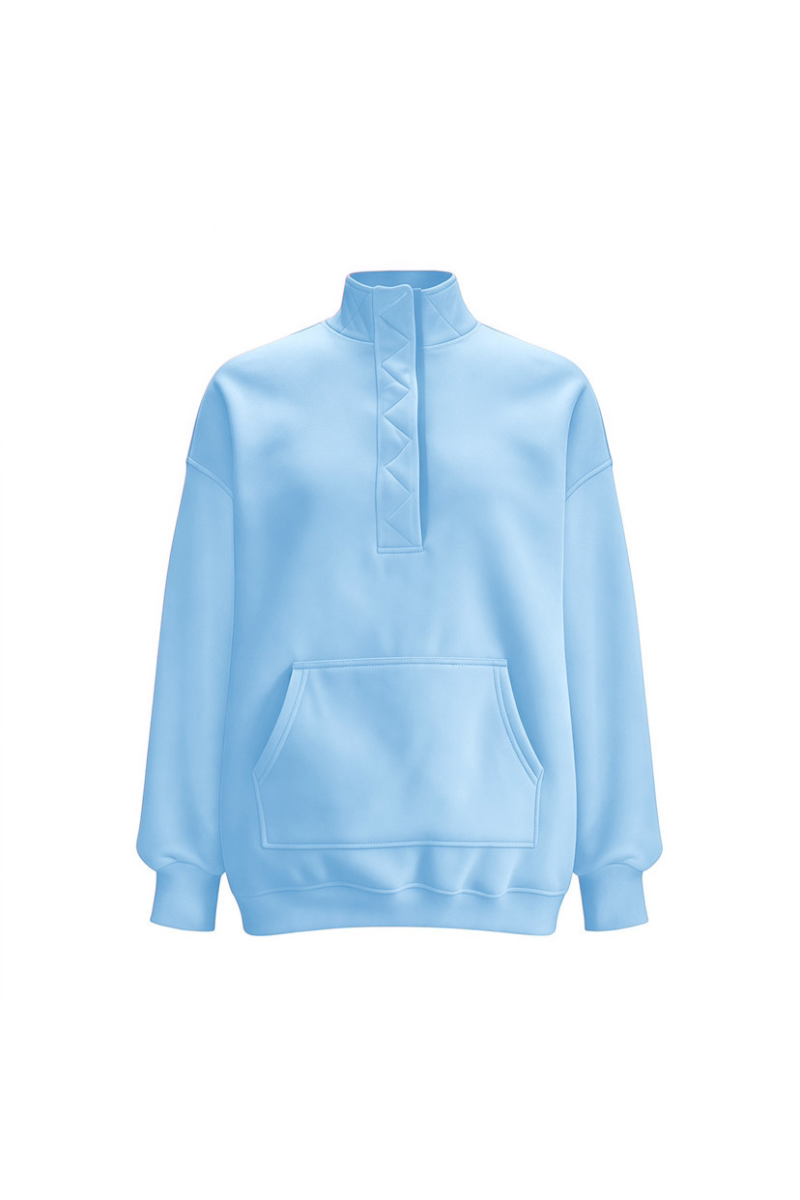 Women Fall Clothing Half Zip Snap Button Sweatshirt
