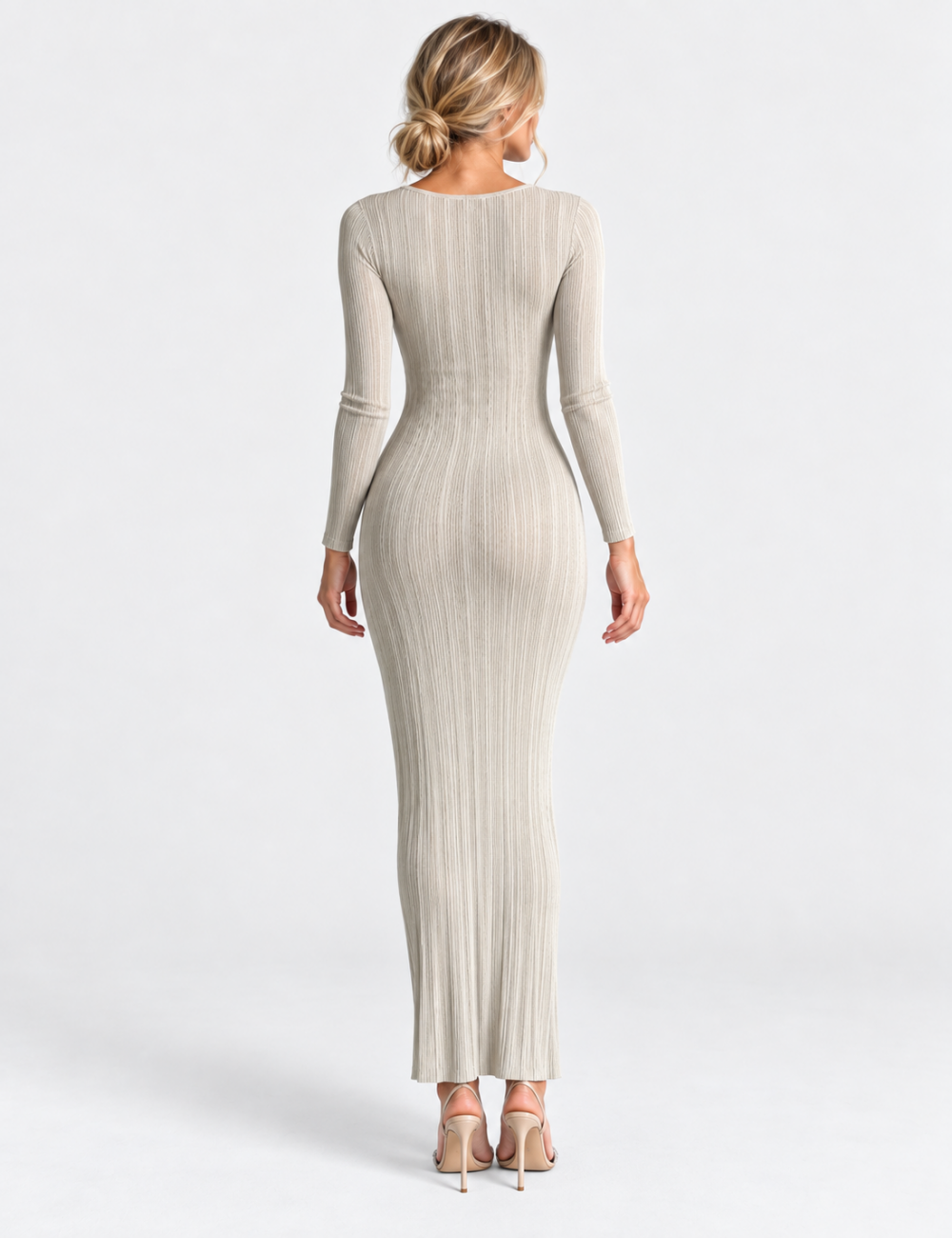 Ladies Boat Neck Ribbed Knit Bodycon Maxi Dress