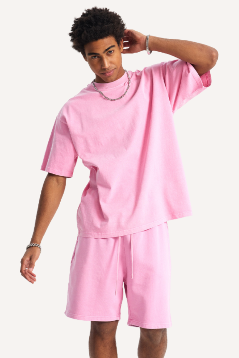 Unisex Summer Washed Distressed Fade Tee & Shorts Set