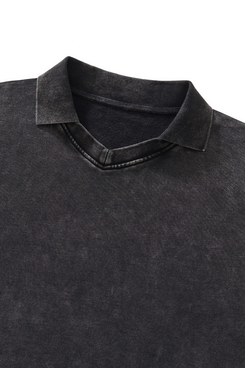 Unisex Fall Clothing Snow Wash Polo Collar Sweatshirt
