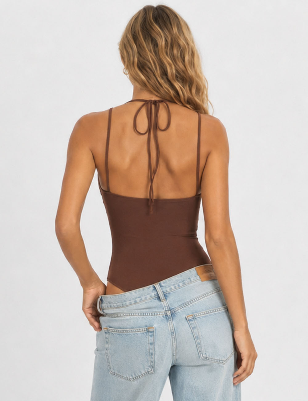 Ladies Lace Backless Spaghetti Strap Bodysuit