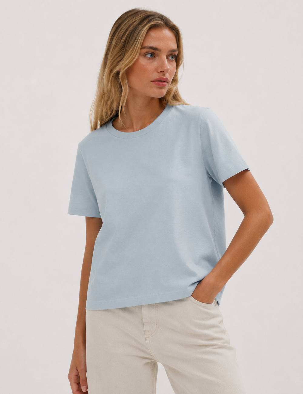 Ladies Casual Solid Round Neck Short Sleeves Basic T-Shirt