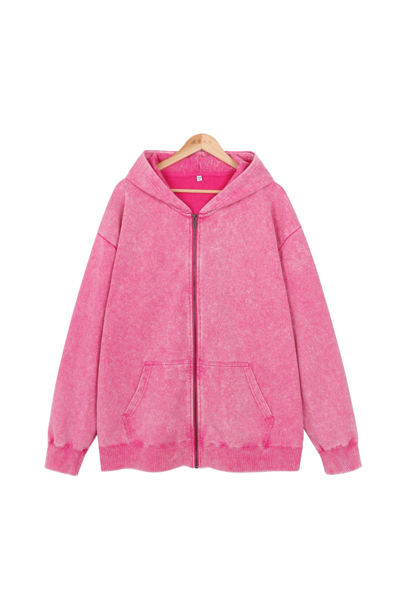 Women Fall Clothing Washed Vintage Oversized Zip Up Hoodie