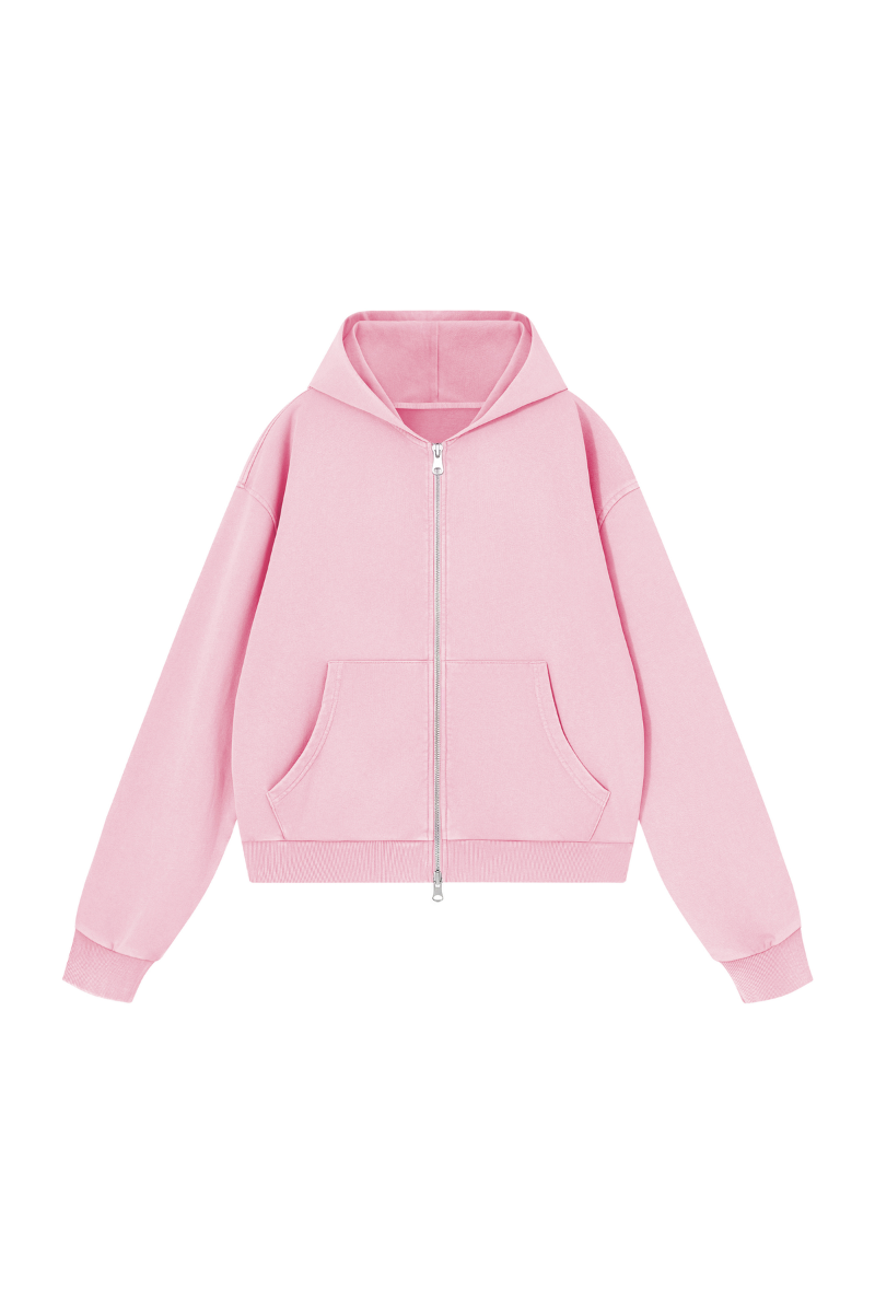 Unisex Fall Clothing Washed Vintage Boxy Double Zip Hoodie