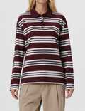 Ladies Casual Striped Polo Collar Long Sleeves Top
