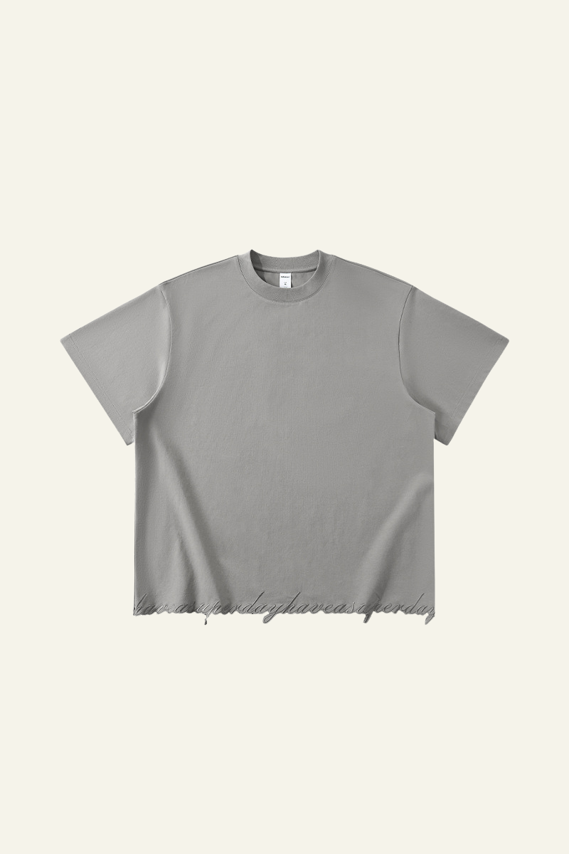 Men's Streetwear  Embroidered Raw-Edge Drop-Shoulder T-Shirt