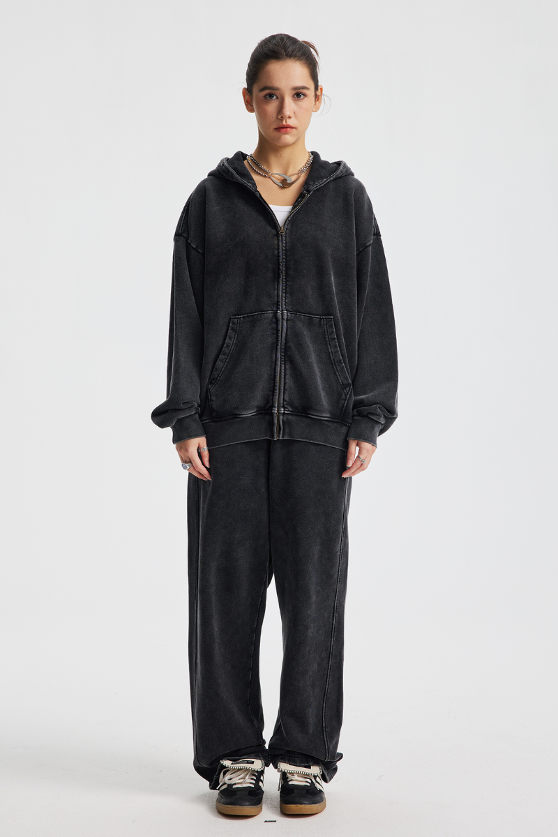 Men's Cotton Streetwear Set:Full Zipper Hooded Jacket  And Sweatpants