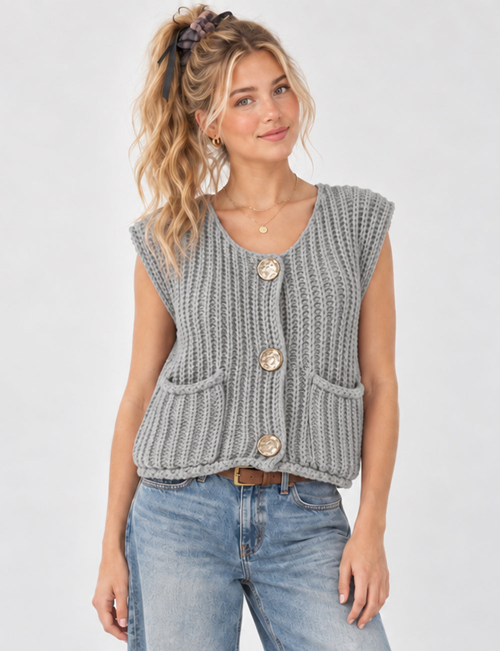 Ladies Chunky Open Knit Sweater Vest