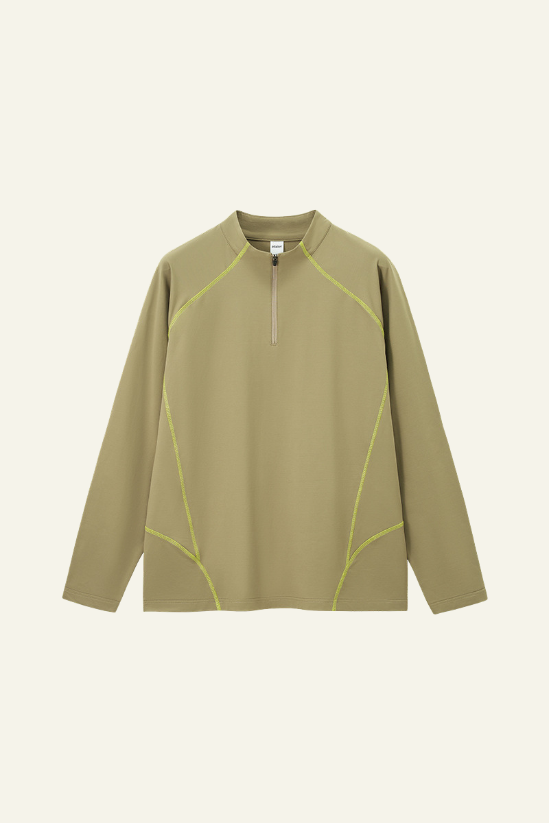 Men's Streetwear Stand Collar Half Zipper Long-Sleeve T-shirt