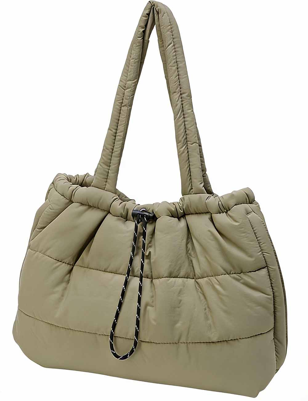 Ladies Drawstring Puffy Quilted Padded Nylon Shoulder Tote Bag