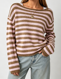 Ladies Casual Striped Knit Pullover Sweater