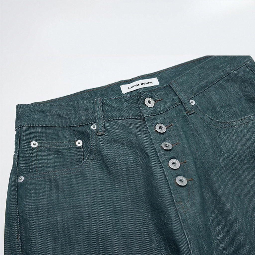 Men's Spring Cotton Button Fly Wide-Leg Flare Denim Jeans