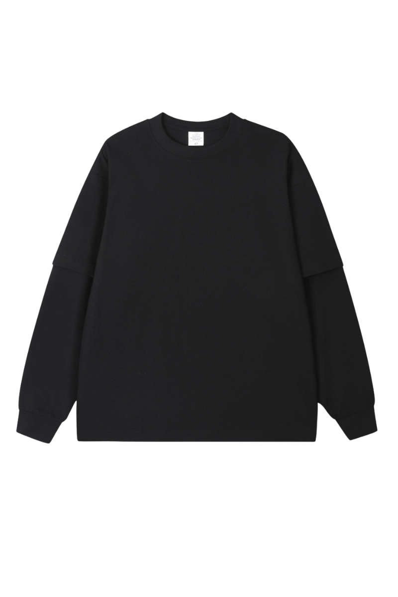 Men's Spring Summer 305g Heavy Cotton Mock Layer Long Sleeve