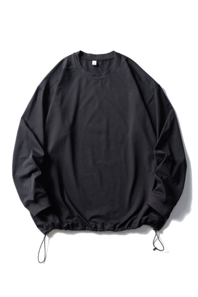 Men's Spring Drawstring-Hem Relaxed Long-Sleeve T-Shirt