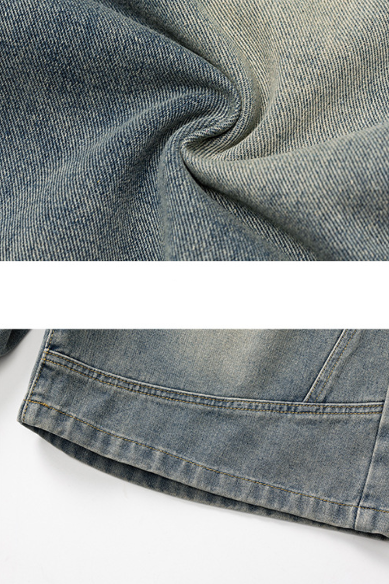 Men's Summer Retro Washed Pleated Cut Loose 5" Denim Shorts