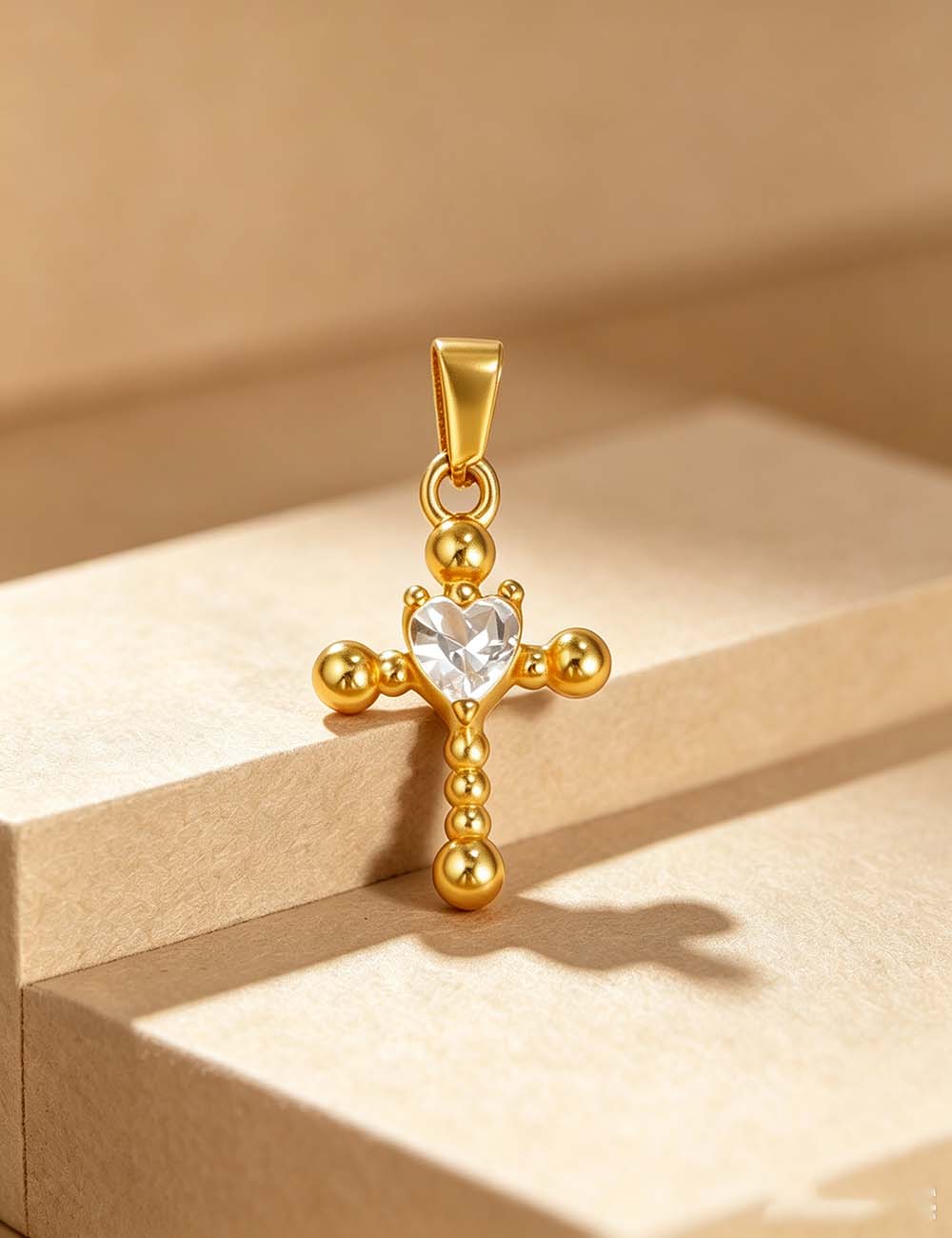 Ladies Gothic Vintage CZ Cross Heart Charm Pendant