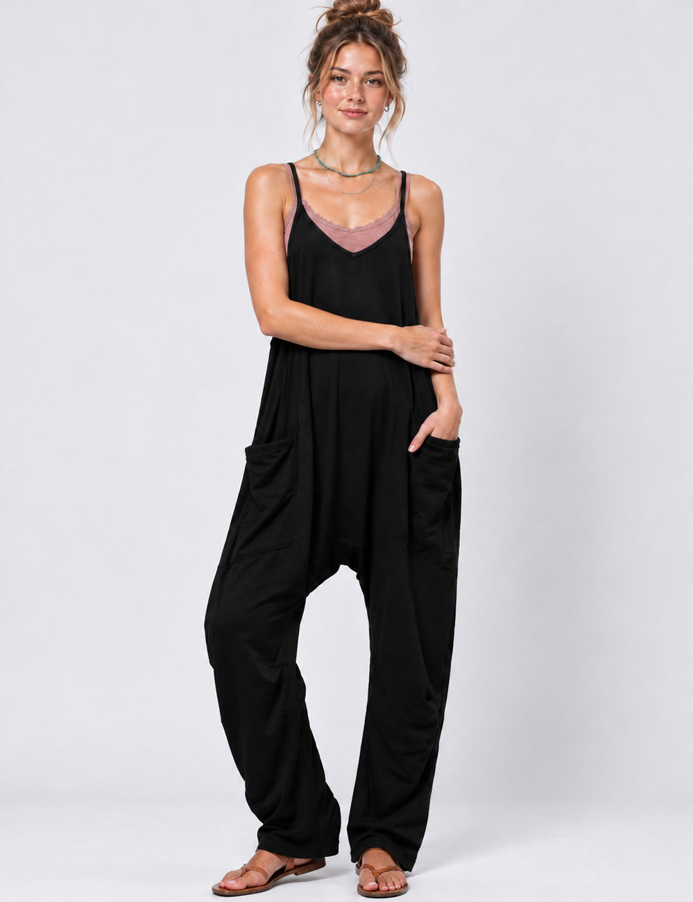 Ladies Casual V-Neck Spaghetti Strap Jumpsuit