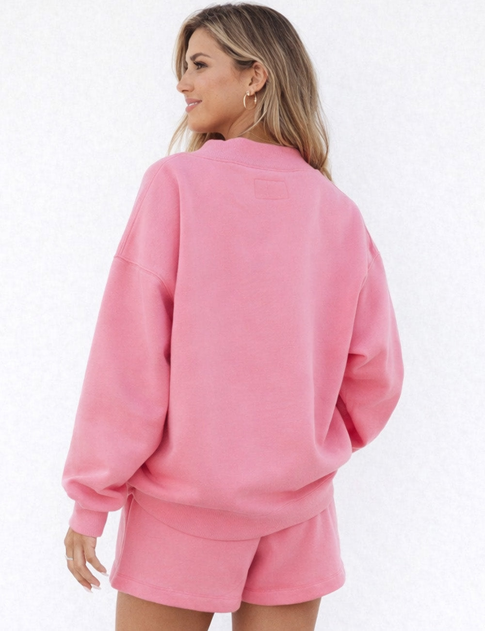 Ladies Casual Fleeced Mock Neck Sweatshirt & Shorts Matching Set