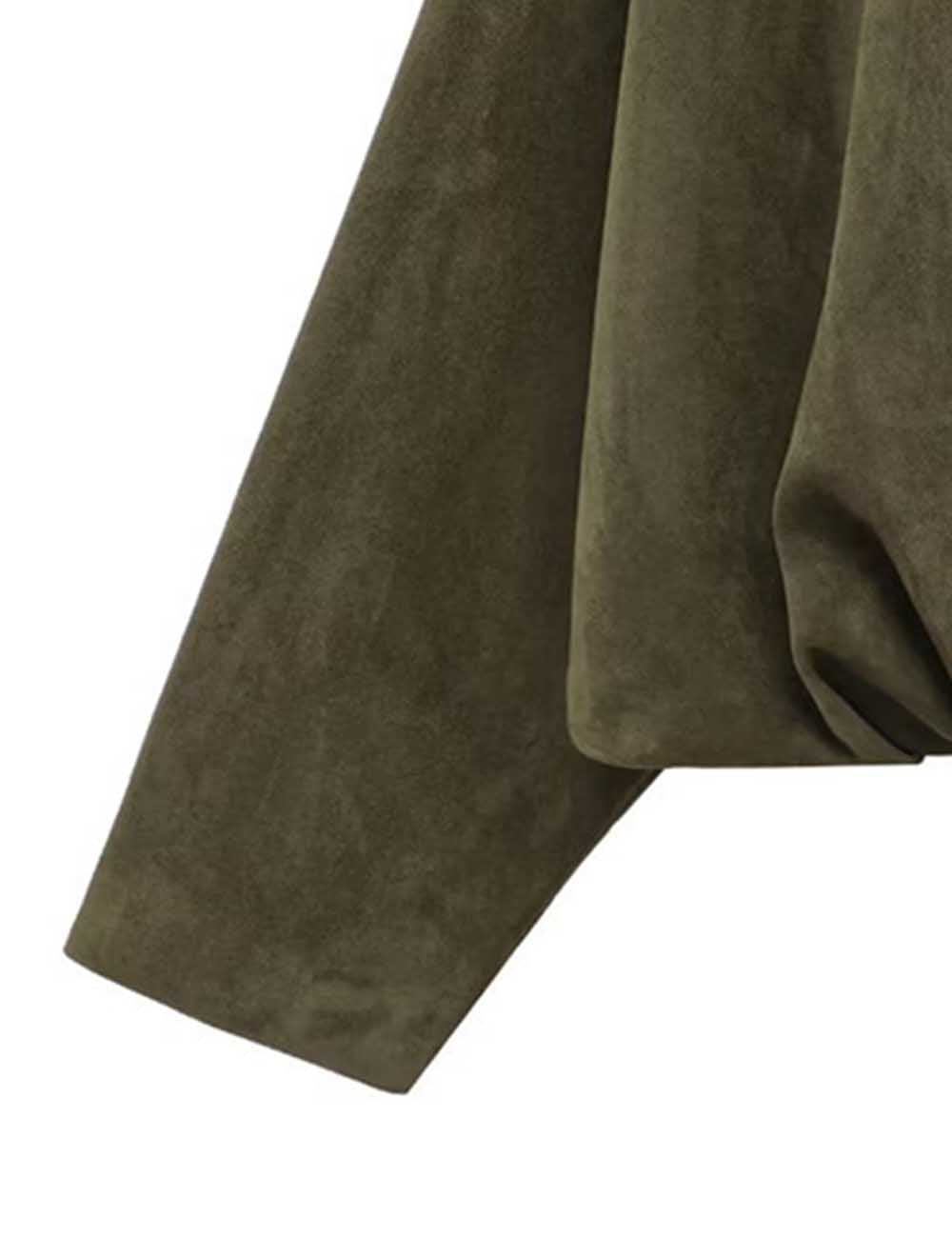 Ladies Faux Suede Bomber Jacket Shirt Collar Zip-Up Coat
