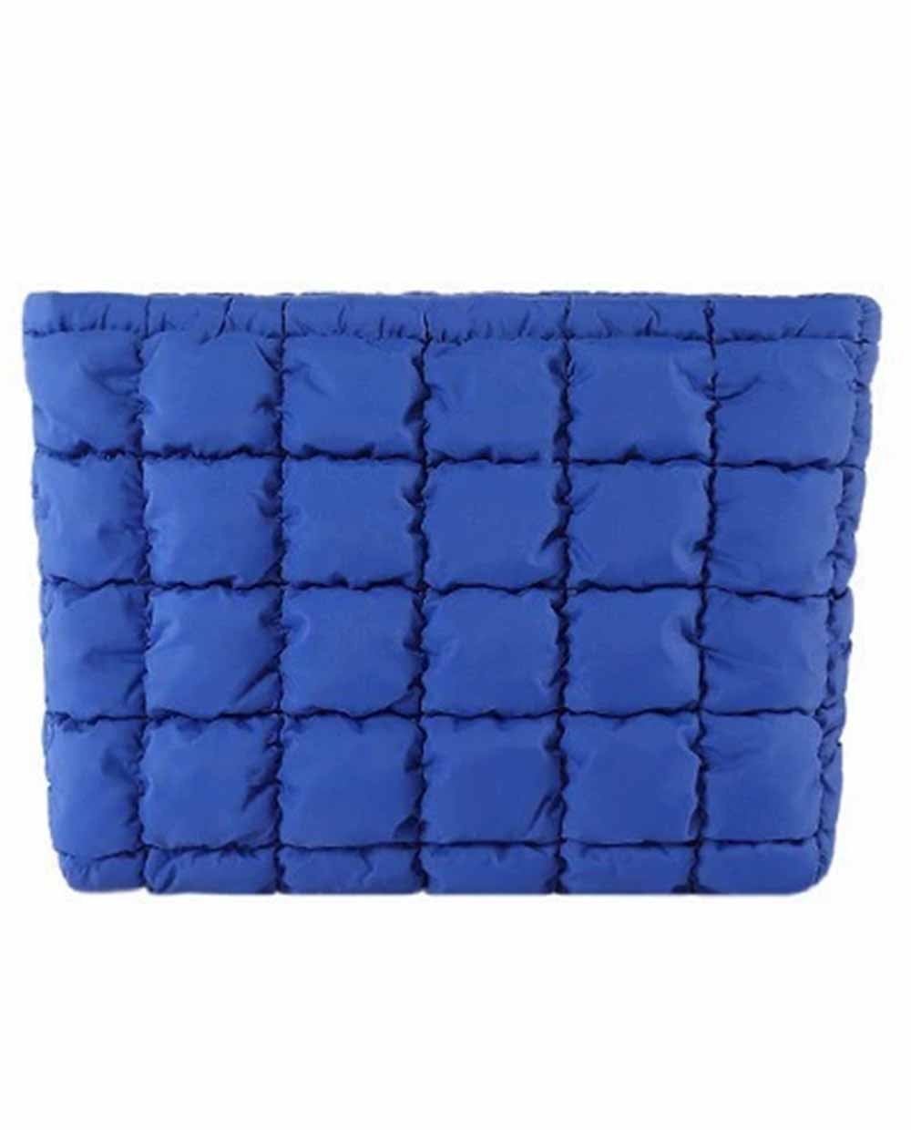 Ladies Solid Color Quilted Zip Closure Puffer Makeup Bag