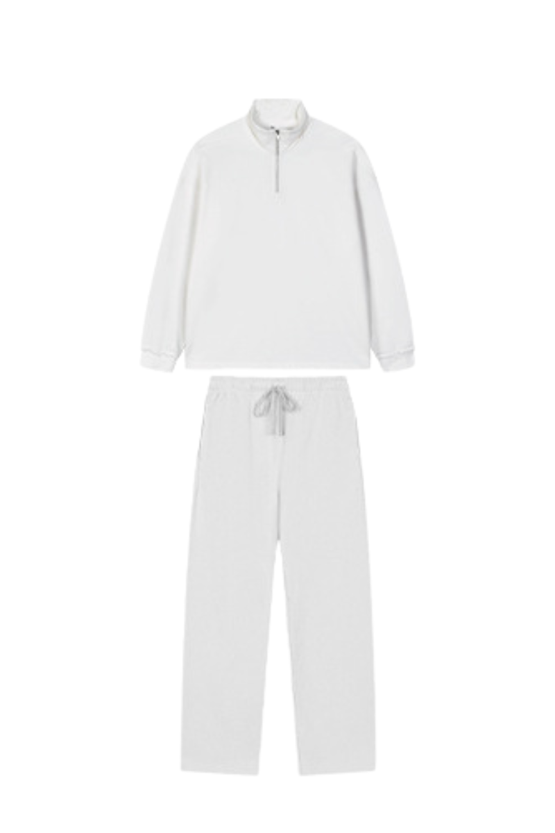 Men's Fall Clothing 450g Half Zip Raw Edge Stand Collar Set