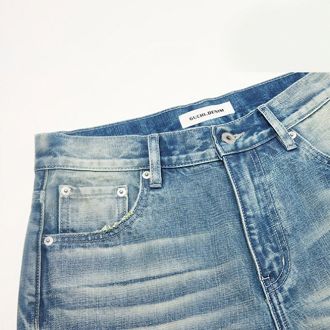 Men's Spring Gradient Cat Whisker Wide-Leg Denim Jeans