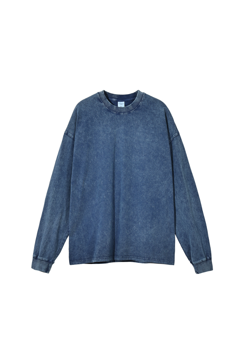 Unisex Fall Clothing 250G Cotton Wax Washed Long Sleeve Tee