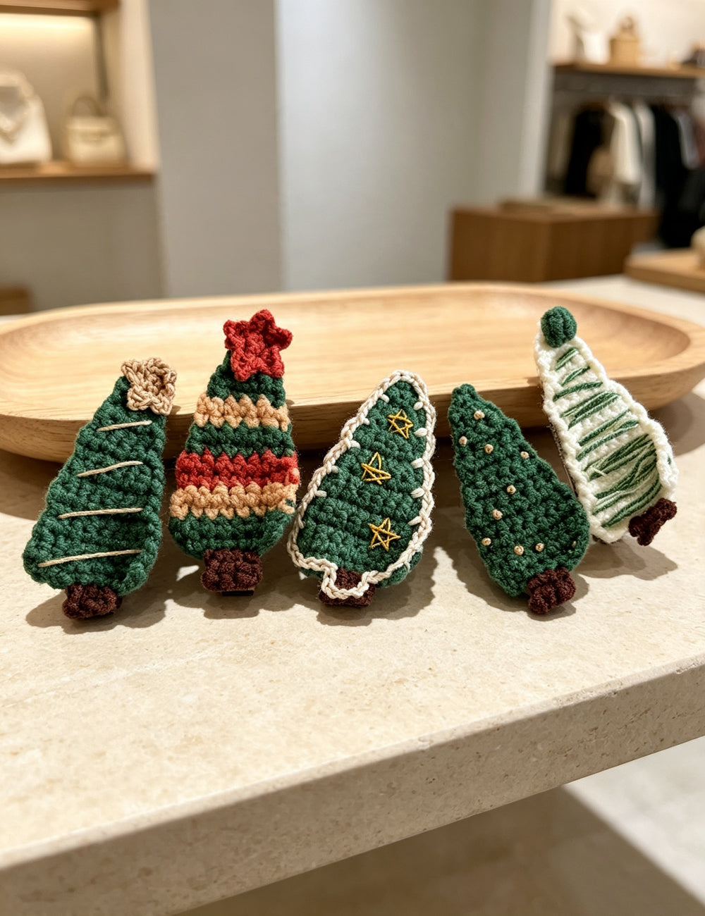 Ladies Holiday Cute Crochet Christmas Tree Hair Clip