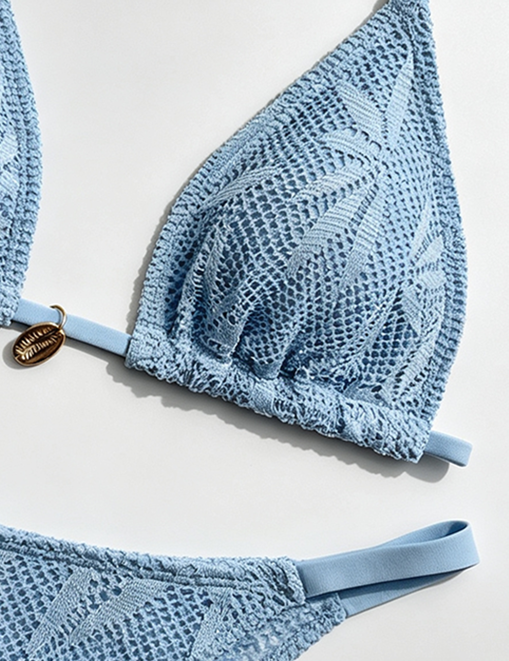 Ladies Halter Crochet Leaf Pattern 3PCS Bikini Swimwear Set