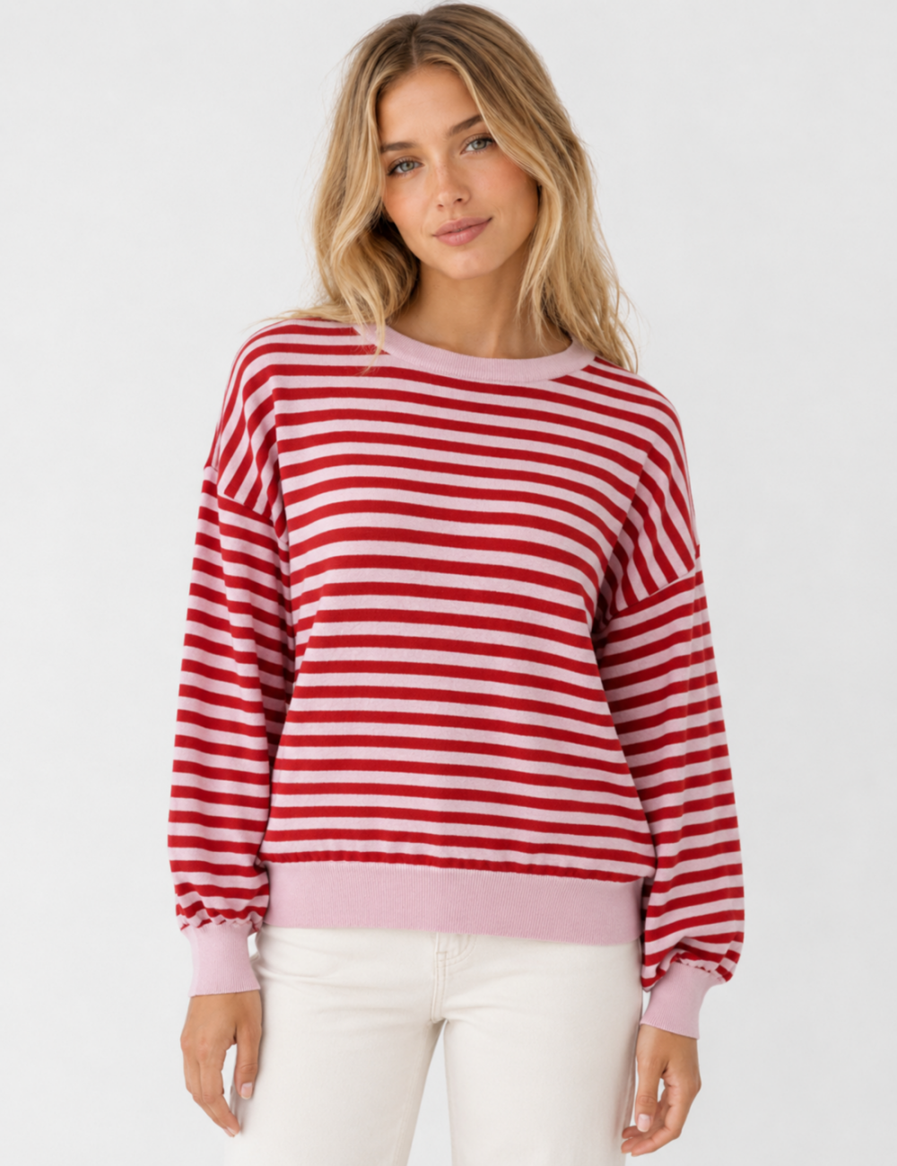 Ladies Stripe Back Cutout Long Sleeve Knit Sweater