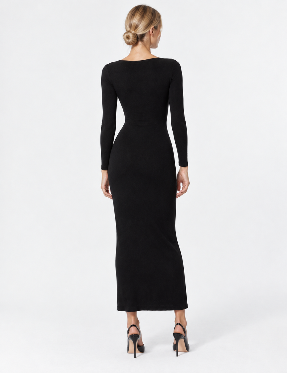 Ladies Boat Neck Ribbed Knit Bodycon Maxi Dress