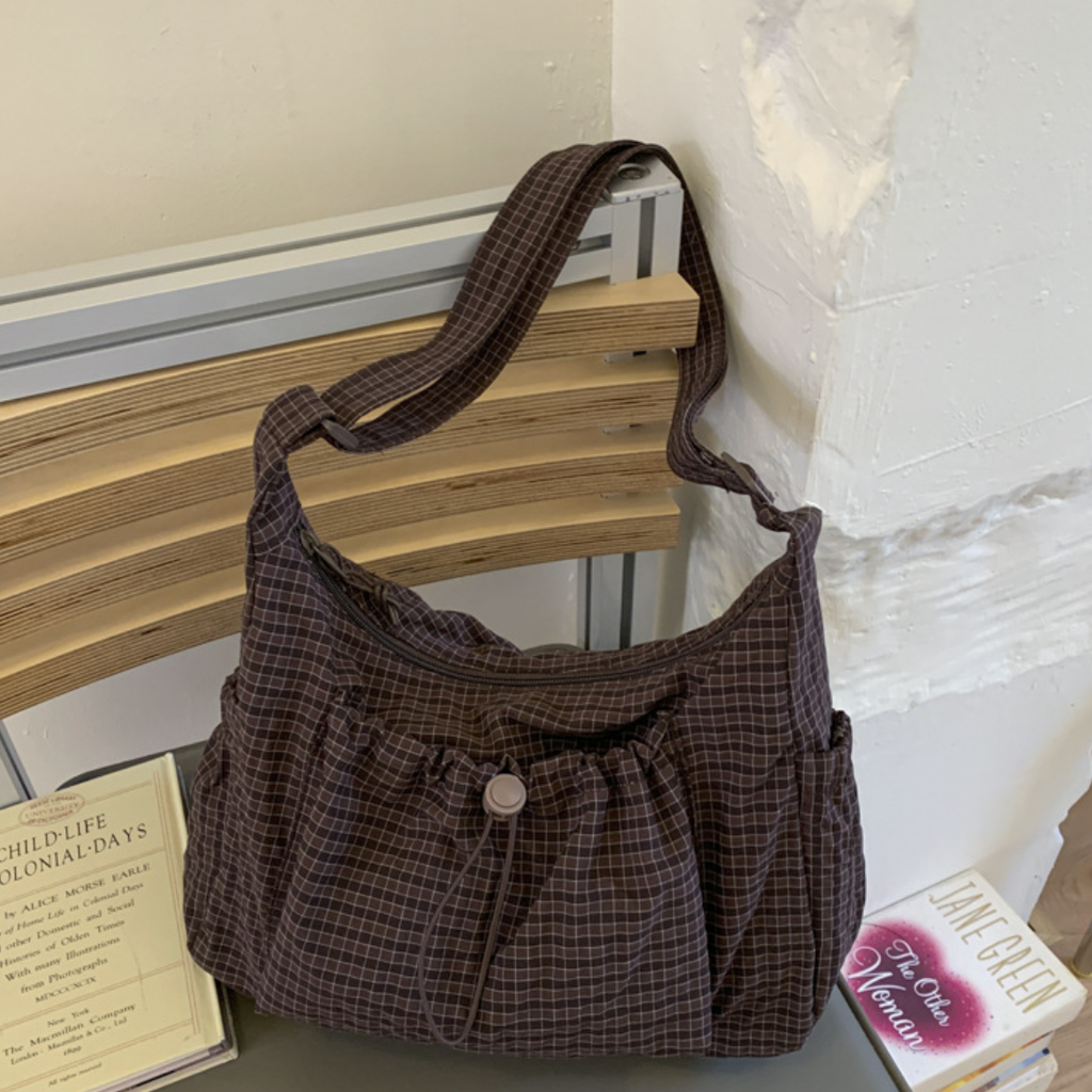 Unisex All Season Plaid Multi Pocket Hobo Shoulder Bag