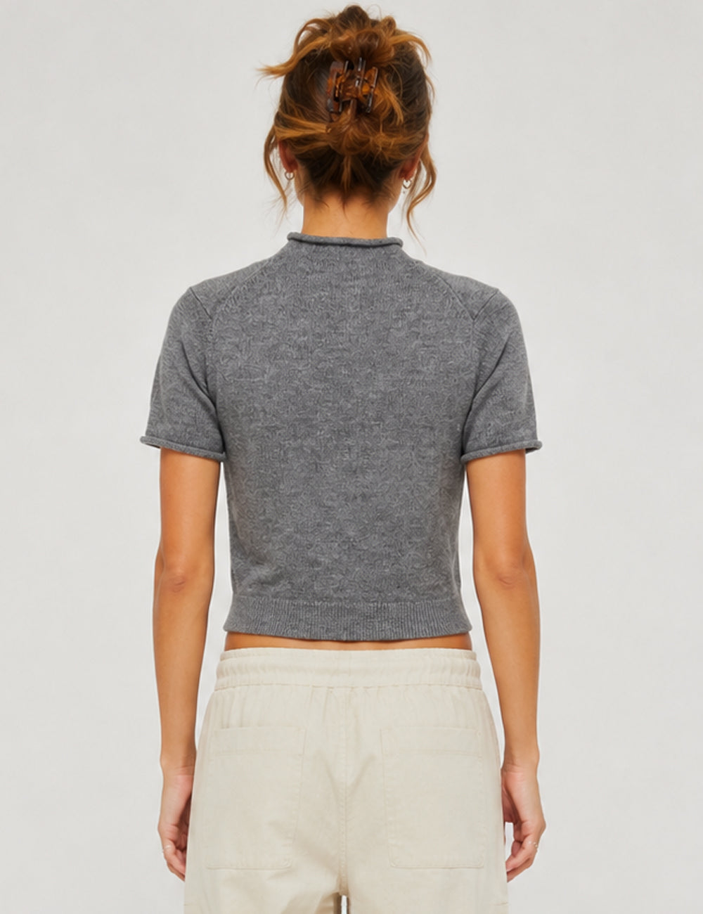 Ladies Casual Mock Neck Short Sleeves Knit Top
