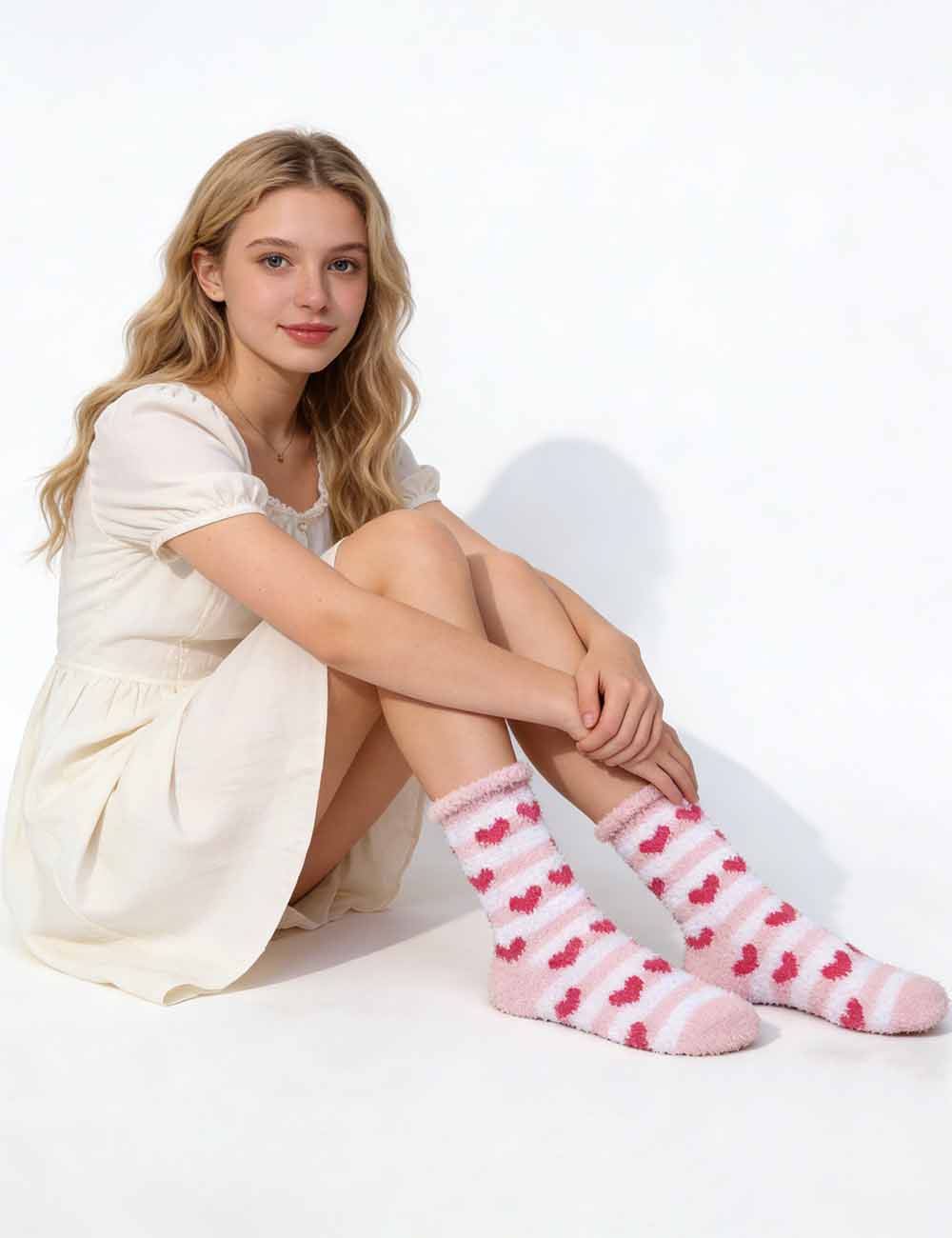 Ladies Valentine's Heart Cute Cozy Fuzzy Slipper Socks