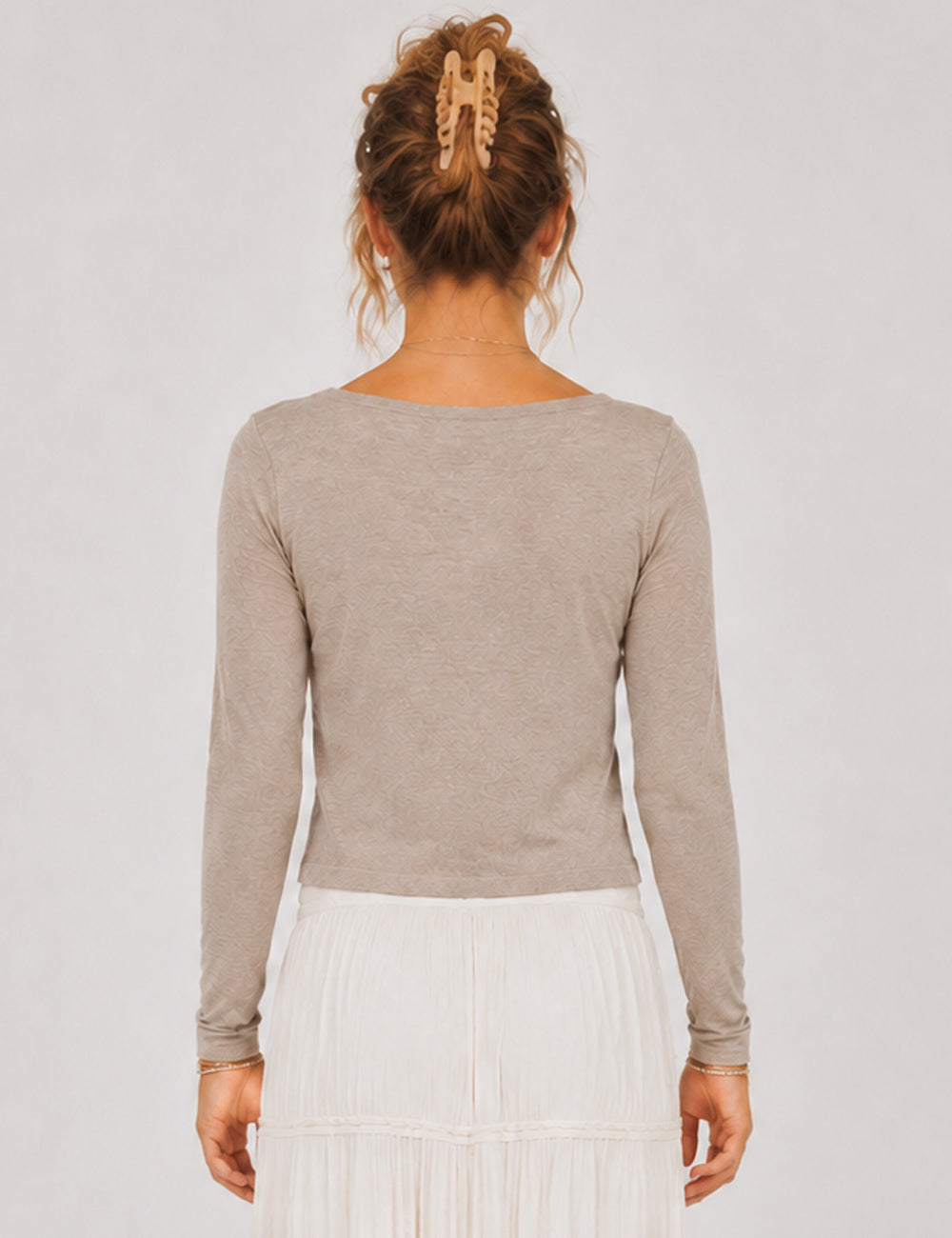 Ladies Lace Trim Button Down Long Sleeves Top