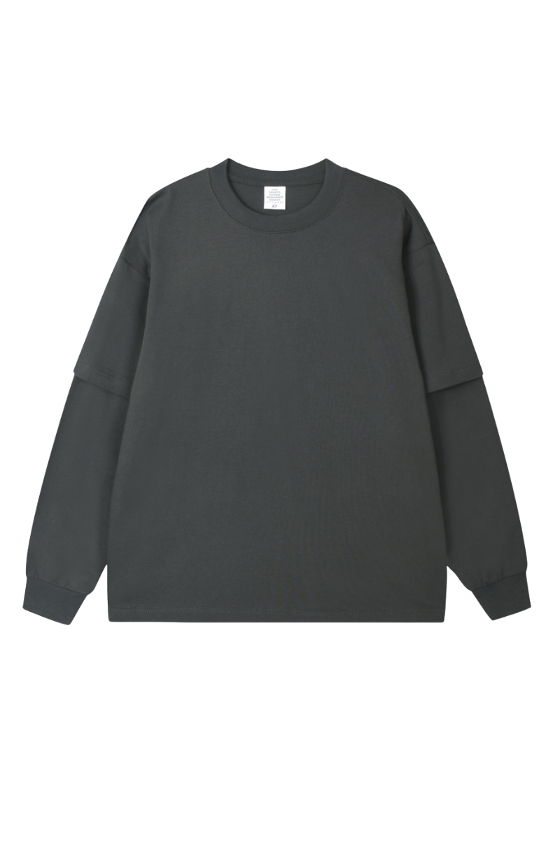 Men's Spring Summer 305g Heavy Cotton Mock Layer Long Sleeve