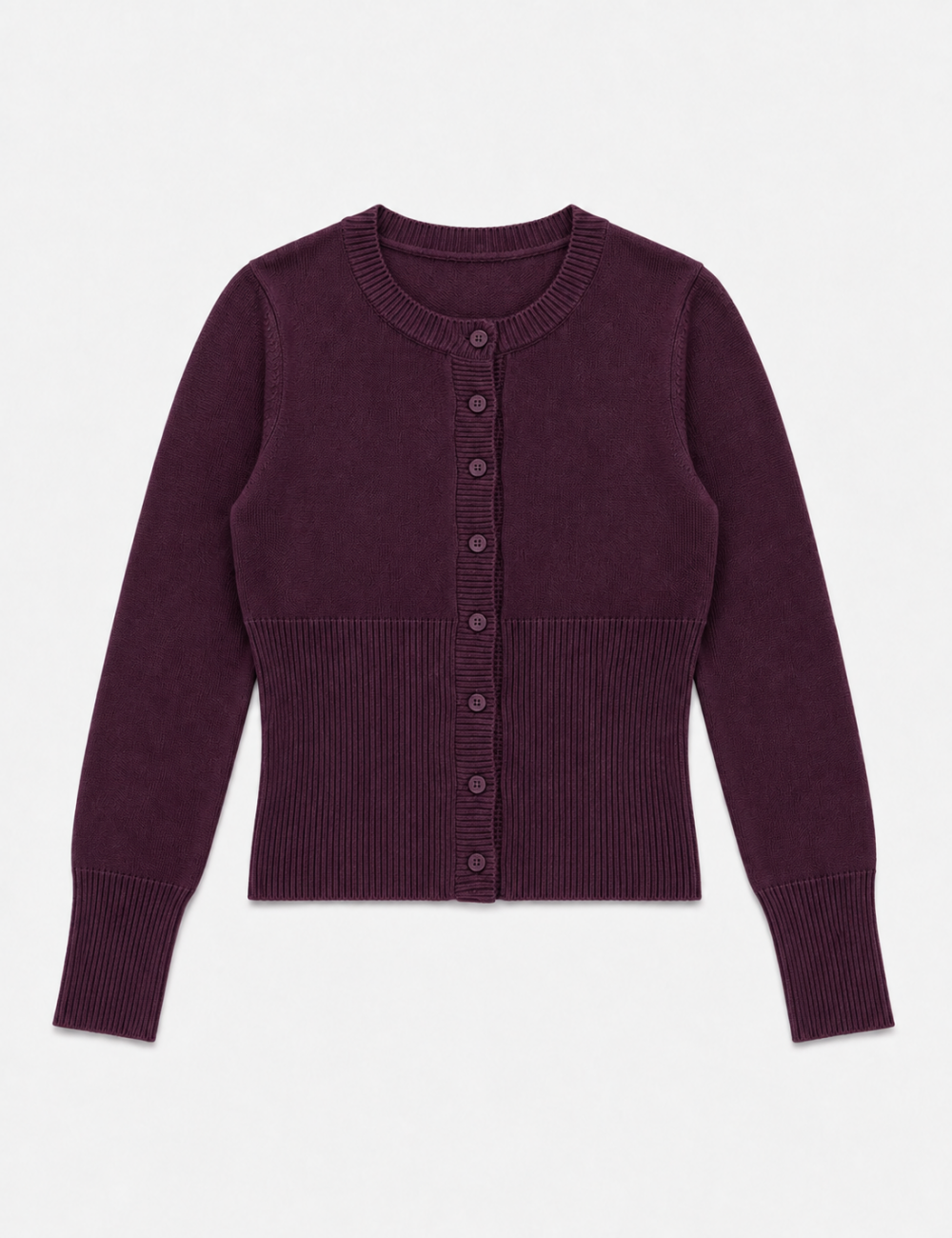 Ladies Button Front Ribbed Knit Cardigan