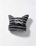 Ladies Cute Bow Striped Crochet Beanie Hat