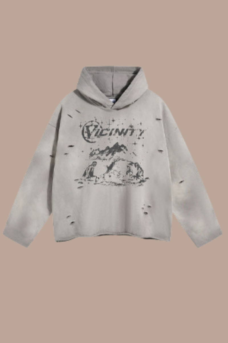 Women's Fall Clothing Distressed Frayed-Edged Hoodie