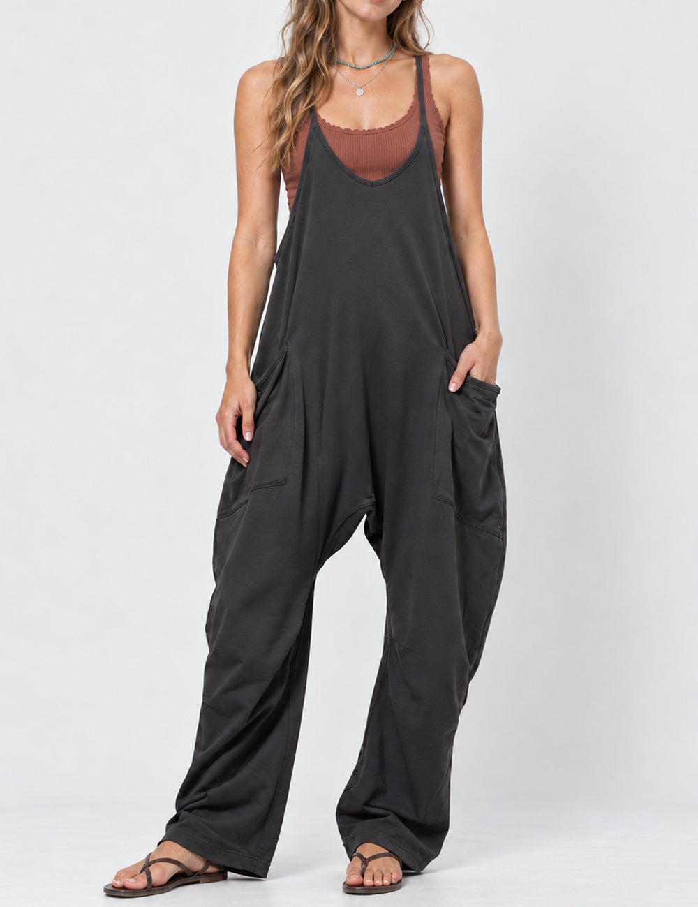 Ladies Casual V-Neck Spaghetti Strap Jumpsuit