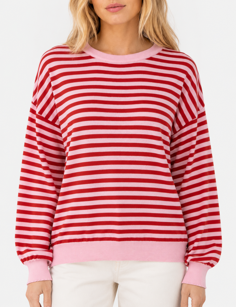 Ladies Stripe Back Cutout Long Sleeve Knit Sweater