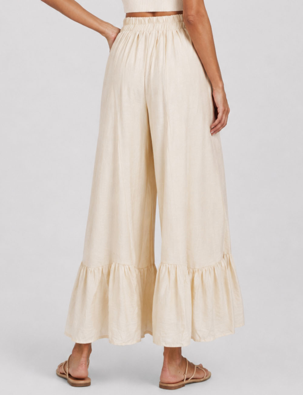 Ladies Elastic Waist Ruffle Wide Leg Pants