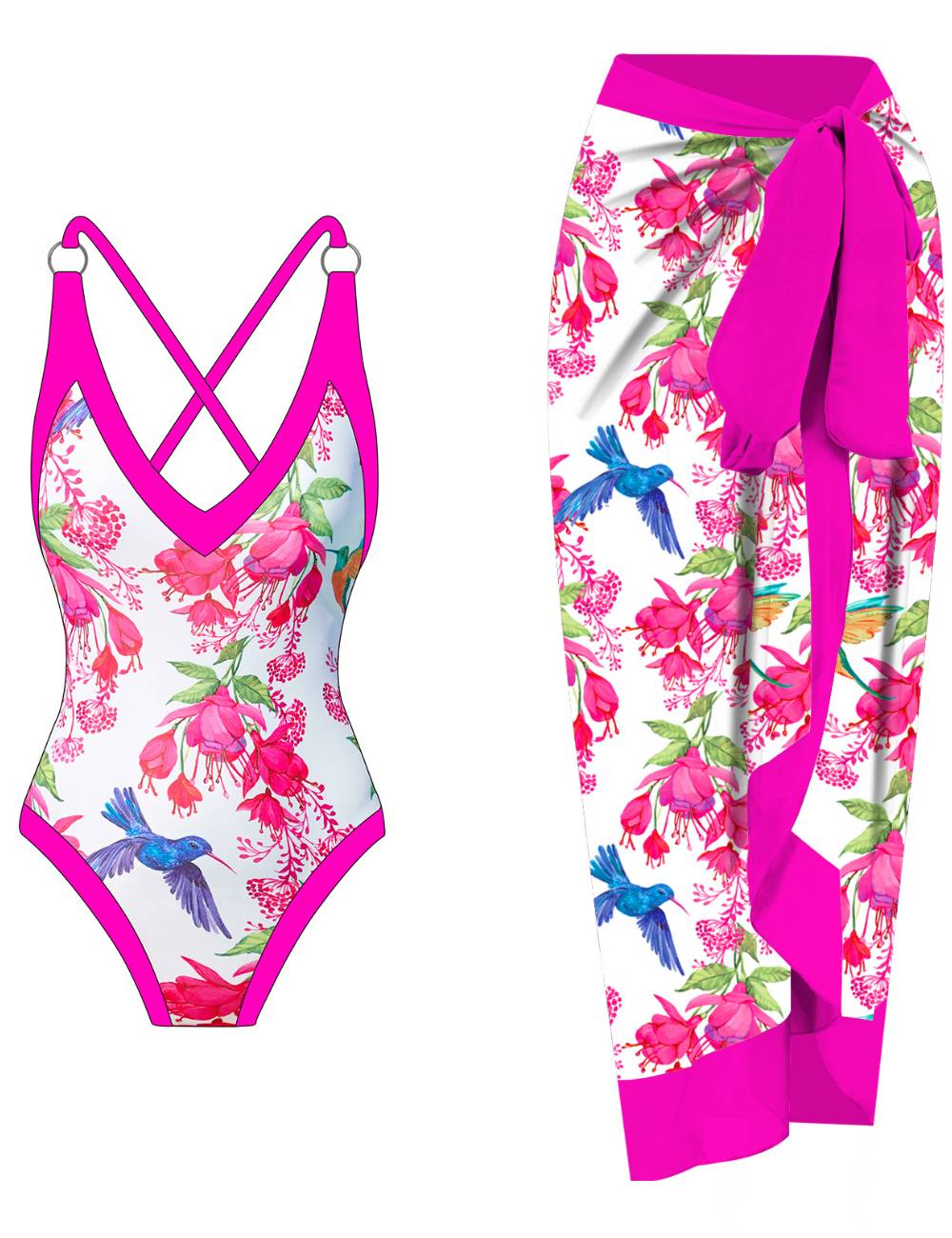 Ladies Floral One Piece Swimwear with Cover SKSW40153