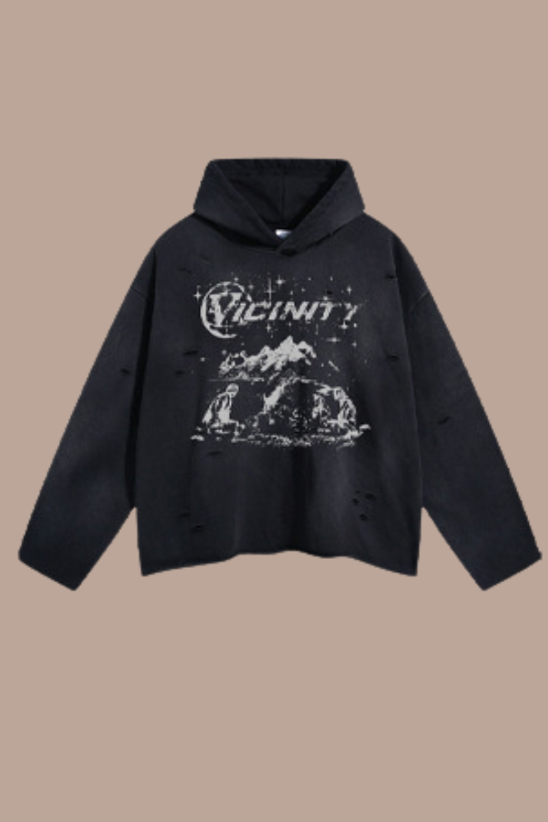 Women's Fall Clothing Distressed Frayed-Edged Hoodie