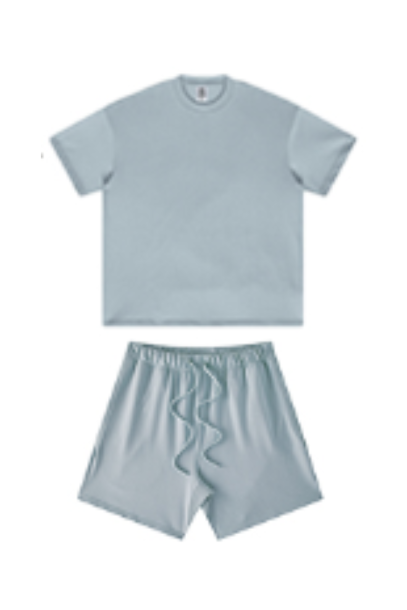 Unisex Summer Heavy Solid Outdoor Street Tee & Shorts Set